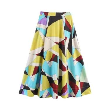 Imagem de Saia Midi Feminina Elegante Romântica De Cintura Alta Estampada Com Co