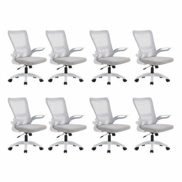 Imagem de Kit com 8 Cadeiras de Escritório Diretor com Sistema Relax Baltimore Branco/Cinza