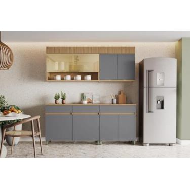 Imagem de Conjunto Modulado Armários Cozinha Nesher 100% MDF com Vidro Cor:Carva