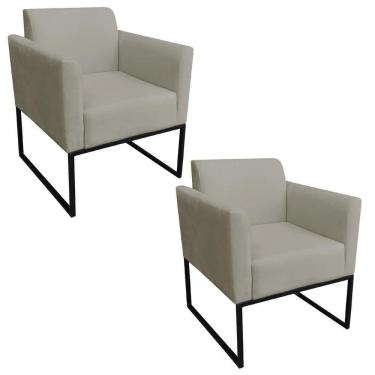 Imagem de Kit 2 Poltronas Base Industrial Preto Maressa S12 Suede Marrom Rato - Ibiza