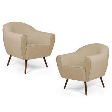 Imagem de 02 Poltronas Madeira C-129 Linho Bege Escuro Domi