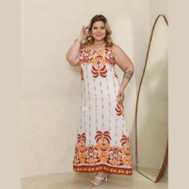 Imagem de Vestido Elegante Longo Estampado Regata Alça Larga Plus Size - Rosana 