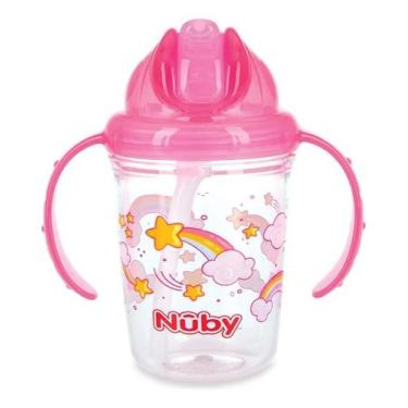 Imagem de Copo Com Alça E Canudo Antivazamento Infantil 240ml Nûby - Nuby, Rosa