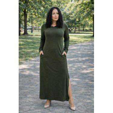 Imagem de Vestido Manga Longa Com Capuz - modanascimento, Verde Militar, G