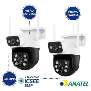 Imagem de Kit 2 Câmeras Externa Ip Wifi 8mp Segurança Dupla 4K Prova Dágua 360 R