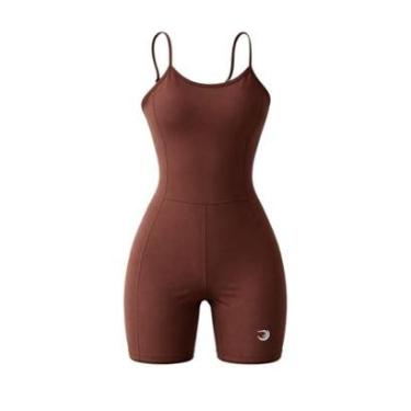 Imagem de Macacão Fitness Feminino Poliamida Treino Look Academia Marrom-Feminino