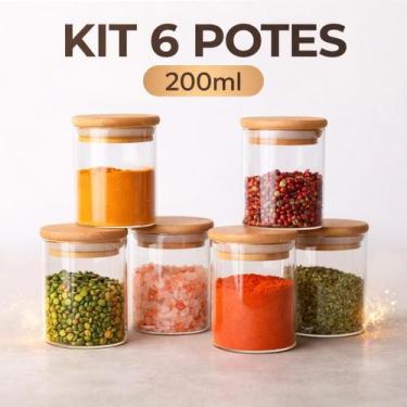 Imagem de Kit 6 Potes Para Tempero Vidro 200ml Hermético Tampa Cor Transparente 