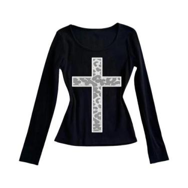 Imagem de Camiseta Feminina Gótica Com Estampa De Leopardo, Manga Comprida, Casu