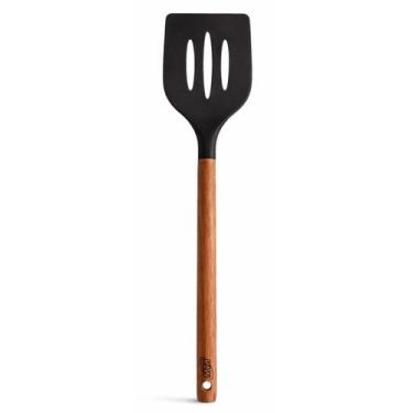 Imagem de Espátula Vazada Silicone Com Cabo de Madeira Cor Preta MTA