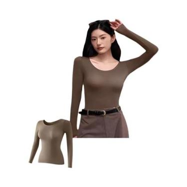Imagem de Camiseta Térmica Feminina De Manga Longa, Pullover De Elastano, Básica
