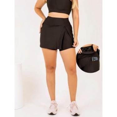 Imagem de Short Saia Fenda Lateral Feminino Com Bolso Beach Tennis Treino Academia Fitness Caminh...