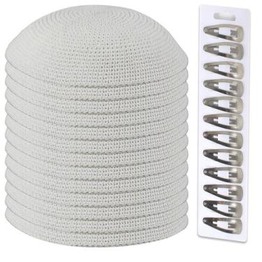 Imagem de Kipás Zion Judaica Pacote com 12 Unidades em Algodão Tricotado Branco 