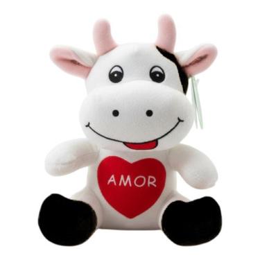 Imagem de Vaca De Pelúcia Branca Coração Amor 21cm Fazendinha - Preta - Tuka Toy