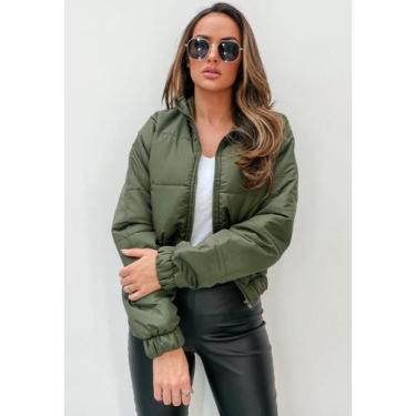 Imagem de Jaqueta Puffer Bobojaco Feminina Curta Forrada Verde Militar - CHARME 