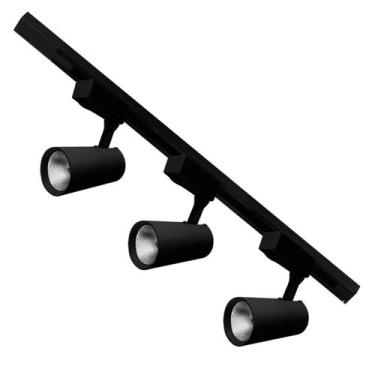 Imagem de Trilho Eletrificado Preto 1M com 3 Spot LED Luminária Branco Frio 6500