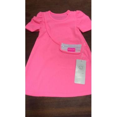 Imagem de Vestido Growup Canelado com pochete, na cor rosa neon. TAM 1