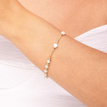 Imagem de Pulseira Feminina com Pérolas, Corações e Esferas Ouro 18K - Maria Vit