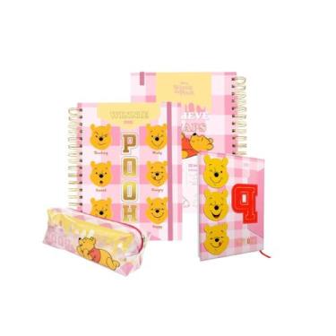 Imagem de Kit Escolar Ursinho Pooh 1 Estojo Grande Agenda 2025 e Caderno Smart U