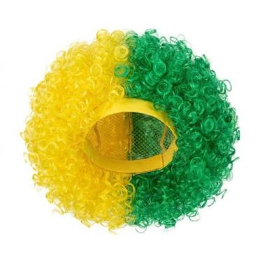Imagem de Peruca Black Power Brasil Verde Amarelo Festa Torcida - Senhor Preço