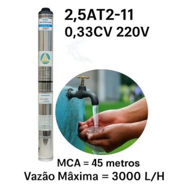Imagem de Bomba Palito Submersa para Poço 0,33 HP  2 fios, 220 V, 2,5 Polos  Alt