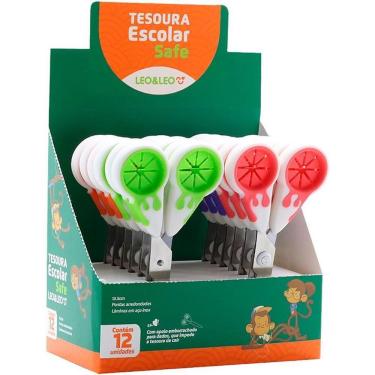 Imagem de Tesoura Escolar Leonora Safe 13,5cm com Apoio Anti Queda Ponta Arredondada Display com 12 Unidades
