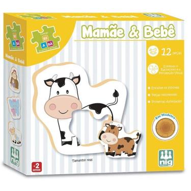 Imagem de Brinquedo Educativo Be a Ba Mamãe Bebê de Madeira Reciclada com Encaixe de Filhotes Nig Brinquedos