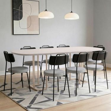 Imagem de Conjunto de Jantar Alina 8 Lugares Tampo em MDF com Cadeiras em Couríssimo e Linho Off White 200CM Lyam Decor