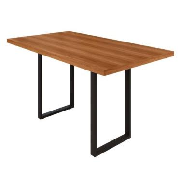 Imagem de Mesa de Jantar 6 Lugares Industrial Madeira 136x75cm Marrom Preto - Tu