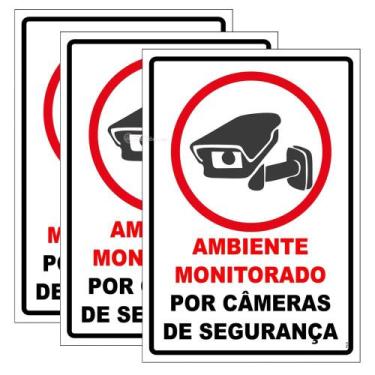 Imagem de Kit 3 Placa em PVC com Adesivo "Ambiente Monitorado Por Câmeras de Seg