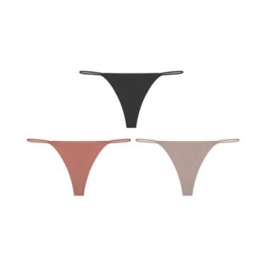 Imagem de Calcinhas Tanga Sem Costura De Cintura Baixa 3PCS Com Alças Finas E Al