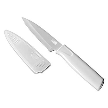 Imagem de Kuhn Rikon Faca de descascar serrilhada antiaderente COLORI com bainha de segurança, lâmina de 10,16 cm, branca