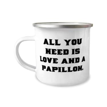 Imagem de Caneca para acampamento Papillon Dog Unique Idea 355 ml, tudo o que você precisa é amor e um papillon, presente para amantes de animais de estimação, presentes brilhantes de amigos