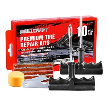 Imagem de AWELCRAFT Kit econômico de reparo de pneus para consertar perfurações e plugues planos, pacote econômico com 10 peças, ideal para carros, caminhões, motocicletas, quadriciclos, com estojo de armazenamento