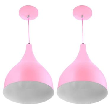 Imagem de Kit 2 Pendentes Gota Média Alumínio 30cm Rosa Bebê