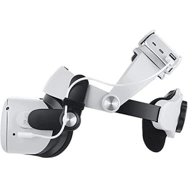 Imagem de Fita de cabeça Elite para Oculus Quest 2 com suporte bateria externa, acessório VR com apoyo de la cabeza atualizada, Correia de cabeça ajustável para crianças/adultos (bateria externa não incluída)