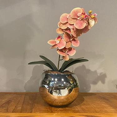 Imagem de Orquídea Rosa Artificial Arranjo no Vaso Espelhado Flores Permanentes