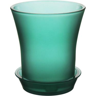 Imagem de ORCHID CACHEPÔ 18x16x16cm VIDRO VERDE COM PRATO