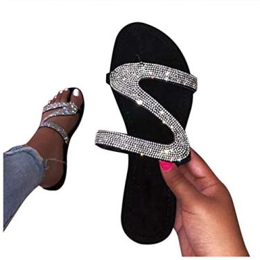 Imagem de Sandálias femininas de largura ampla, sandálias femininas 2020 cristal confortável plataforma sapatos verão praia viagem moda chinelos chinelos, Y06 - Prata, 6-6.5