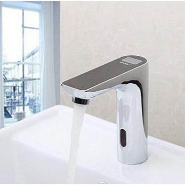 Imagem de Torneiras pretas com sensor GOWE Torneira Display Digital para banheiro, lavatório de latão cromado, torneiras para misturadores