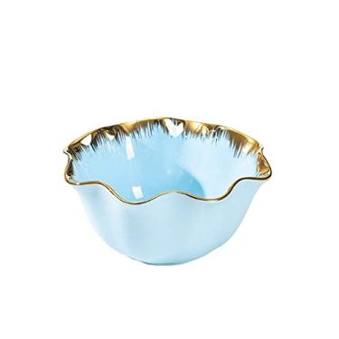 Imagem de Tigela de salada de frutas louça de cerâmica tigela de sobremesa criativa tigela de sopa quente doméstica (cor: azul, tamanho: L/1200ml)