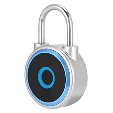 Imagem de Cadeado inteligente à prova d'água, excelente vedação autoriza remotamente desbloqueio de impressão digital para portas para bagagem (azul)