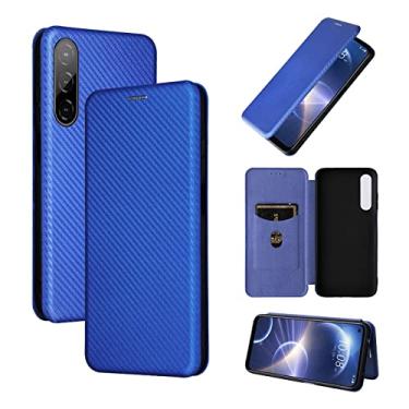 Imagem de Capa flip de celular para HTC Desire 22 Pro, capa híbrida de fibra de carbono PU TPU de luxo proteção total à prova de choque capa flip para HTC Desire 22 Pro capa protetora (cor: azul)