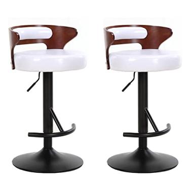 Imagem de Bancos De Bar Conjunto De 2 Cadeiras De Bar Giratórias Ajustáveis, Bancos De Bar De Couro PU Com Encosto, Adequado Para Bares Domésticos, Bistrôs, Restaurantes (Color : White)