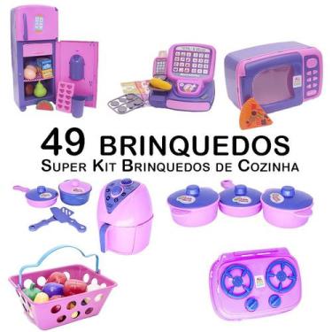 Imagem de Kit Infantil Geladeira Fogão Caixa Registradora 49Pç - Zuca Toys