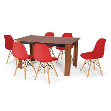 Imagem de Conjunto Mesa de Jantar Retangular Pérola Cherry 150x80cm com 6 Cadeiras Eames Eiffel - Vermelho