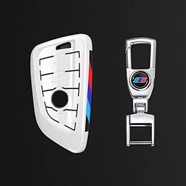 Imagem de CSHU Porta-chaves do carro Capa Porta-chaves Porta-chaves com anel, adequado para BMW 2 3 5 7 Série 6GT X1 X3 X5 X6 F45 F46 G20 G30 G32 G11 G11 G12 F48 G01 F15 F85 F16 F86, fivela branca