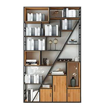 Imagem de KIZQYN Estante de ferro forjado prateleira de chão estante criativa moderna minimalista sala de estar estudo escritório divisória estante (cor: 120cm)
