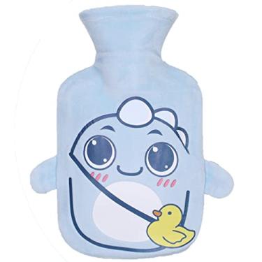 Imagem de Garrafa de água quente de PVC, bolsa térmica reutilizável e livre de BPA com capa de pelúcia macia para compressa de calor aquecedor de cama e aquecedores de pés almofada de alívio de terapia, azul 1.350 ml