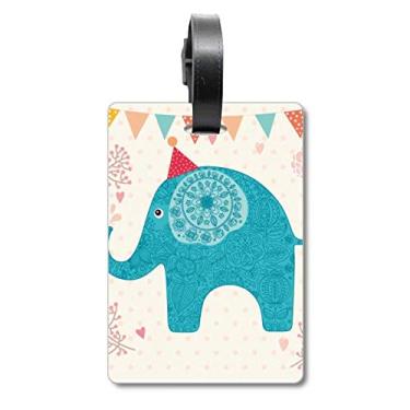 Imagem de Chapéu vermelho elefante bandeira azul colorida mala etiqueta bagagem cartão pendurado etiqueta, Multicolorido.