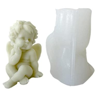 Imagem de vela anjo silicone para fabricação velas, vela bebê 3D Little Angel Baby Fondant bolo doces chocolate, sabão silicone velas aromaterapia cera artesanal sabonete artesanato